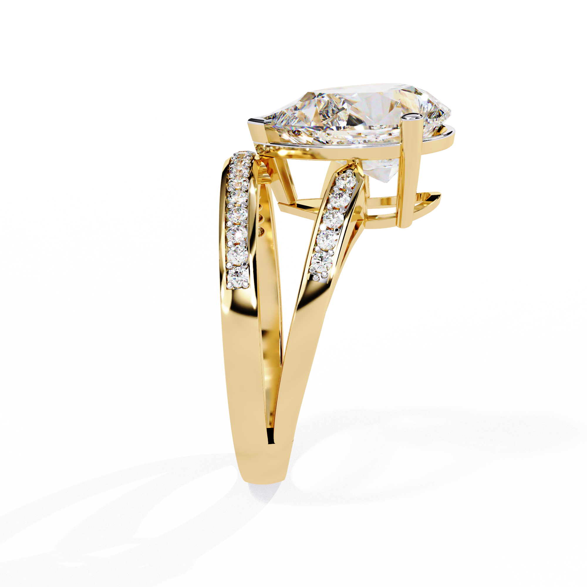 Solitairekart 5.78 ct Lab Grown Diamond Halo Pear Cut Ring in 14k Yellow Gold.
